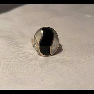 Onyx & black shell Mother of Pearl sterling s ring